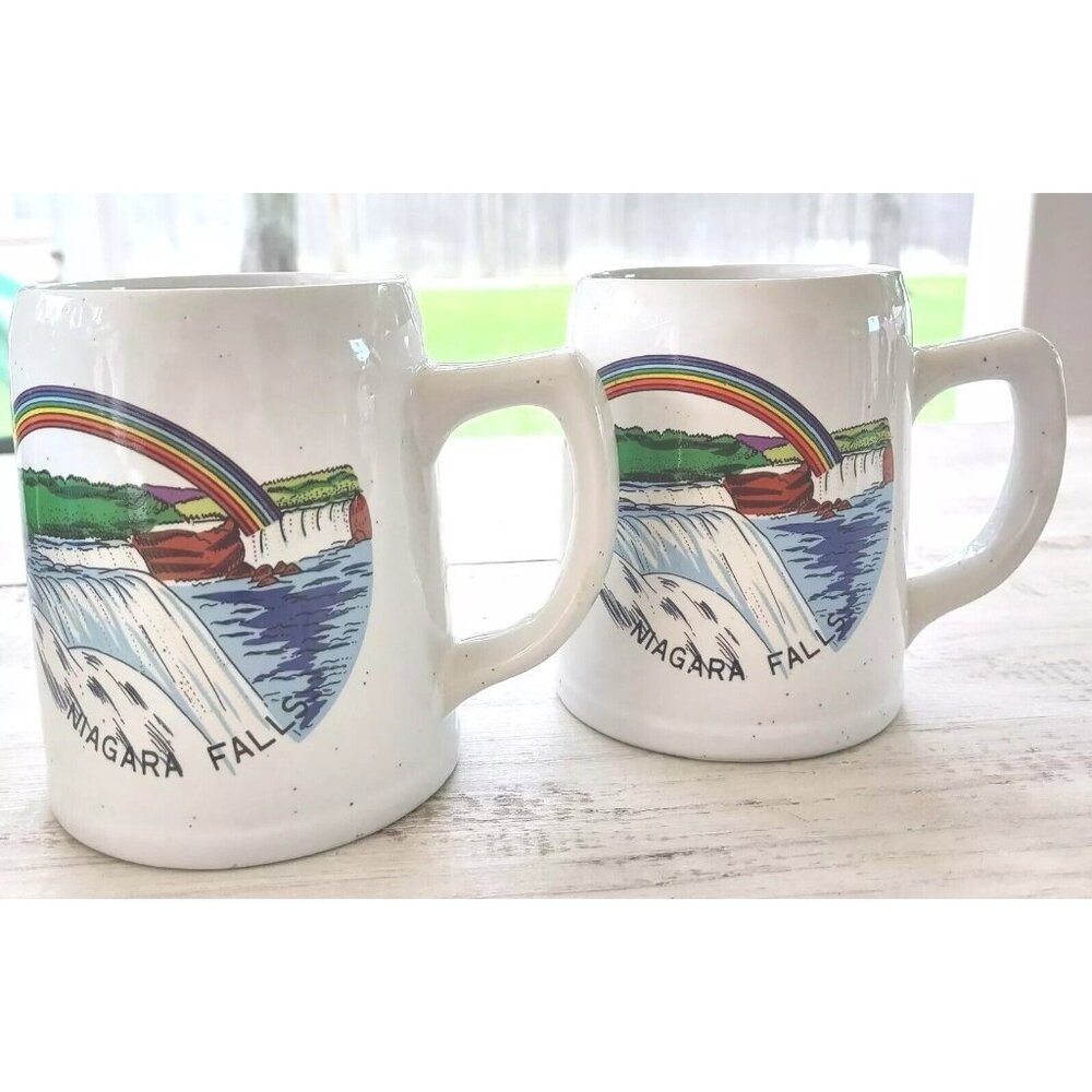 Niagara Falls Set Of 2 Mugs Cups Rainbow Waterfall Souvenirs